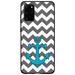 DistinctInk Case for Samsung Galaxy S20 PLUS (6.7 Screen) - Custom Ultra Slim Thin Hard Black Plastic Cover - Grey White Chevron Teal Anchor - Nautical Anchor Design