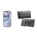 Bemz Pouch Bundle for Apple iPhone 12: Embossed PU Leather Belt Holster Clip Pouch Case (Belt Loops) with Tempered Glass Screen Protector - Black