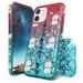 Beyond Cell compatible with Apple iPhone 12 Mini 5.4 Diamond Glitter Liquid Case Transparent Bling Lucky Cats