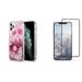 Luxmo [Premium Series] Waterfall Quicksand Fusion Liquid Glitter Case for iPhone 11 Pro 5.8 inch with Tempered Glass Screen Protector and Atom Cloth - (Pink Floral)