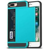 Mignvoa For iPhone 8 Plus Case iPhone 7 Plus 5.5 inch With Credit Card Holder Armor Dual Layer Hybrid Shockproof Soft Rubber Wallet Case For Apple iPhone 7 Plus 2016 / iPhone 8 Plus 5.5 inch (Blue)