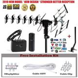 Five Star Outdoor HD TV Antenna Up To 200 Mile Range with infrared remote control motorized 360 Degree Rotation UHF/VHF/FM Radio With Installation Kit and J-Pole 2019 Newest design