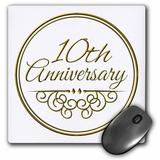3dRose 10th Anniversary gift - gold text for celebrating wedding anniversaries 10 tenth ten years together - Mouse Pad 8 by 8-inch (mp_154452_1)