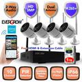 EverGrow 10CH Long Range 2K 3MP 1296P IP CCTV Camera Security System with 4 pcs IP Outdoor IR Night Vision Home Security Camera System Two Way Audio Bullet type In/Out (Cam-WIFI-4CH-a-2MP-4)