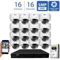 GW High End 16 Channel Ultra 4K NVR H.265 5 Megapixel IP PoE Security Camera System - 16 x 5MP Super HD 1920p Weatherproof 2.8-12mm Lens Dome Camera 4TB HDD