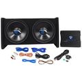 Rockville RV12.2B 1200w Dual 12 Car Subwoofer Enclosure+Mono Amplifier+Amp Kit