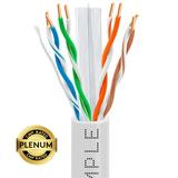 Cmple - PLENUM CAT6 23AWG Solid CMP Bare Copper 1000ft Cable Gigabit Ethernet White