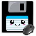 3dRose Kawaii Cute Happy Floppy Disk - Retro Ninties computer disk - Neat Anime cartoon with blue label Mouse Pad 8 by 8 inches