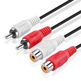 RCA Extension Cable (12 Feet) 2RCA Audio Extender Adapter Cord Wire Coupler Male to Female Dual Red/White Connector Jack Plug Extend Video Audio 2 Channel Stereo (Right and Left)