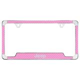 Jeep Wordmark Pink Carbon Fiber Inlay Zinc Metal License Frame Holder 2 Hole