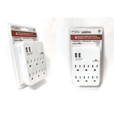 6 Outlets 2 USB Ports Surge Protected AC Power Wall Tap Adapter White