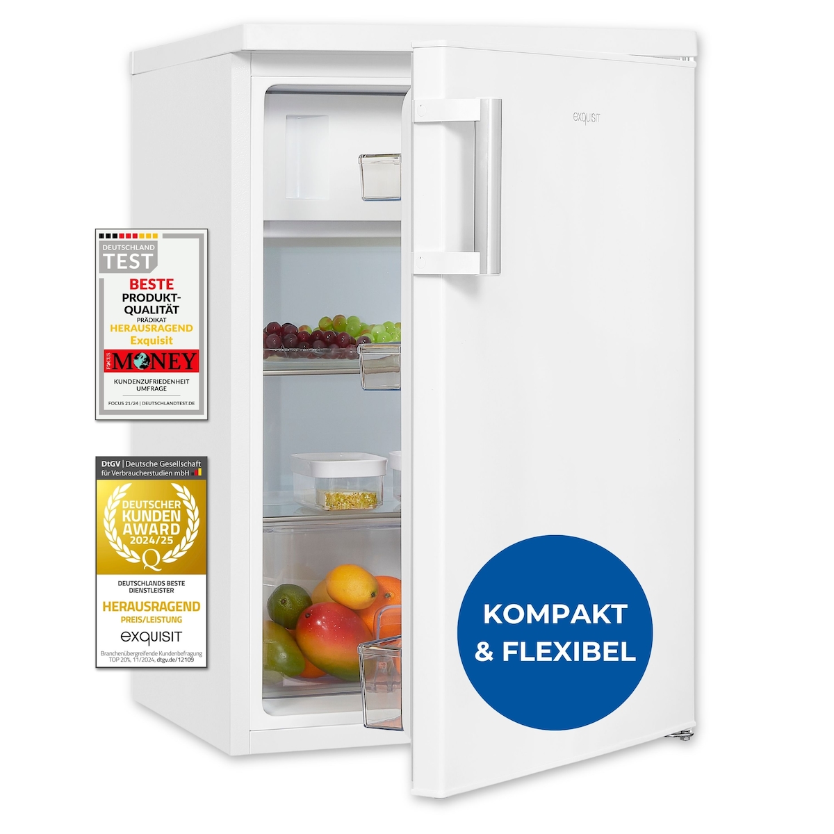 Exquisit Kühlschrank mit Gefrierfach, 120 Liter, 4-Sterne-Gefrierfach, Kühlschrank freistehend, KS516-4-H-010D weiss Image