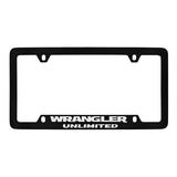 Jeep Wrangler Unlimited On Bottom Black Coated Metal License Plate Frame Holder