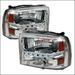 SMD DRL LED Light Strip Headlight Head Lamp OE Replacement 1 Piece Style in Chrome Housing Clear Lens Made For And Compatible With 1999 - 2004 Ford F250 F350 Superduty Excursion 99 00 01 02 03 04