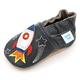 Dotty Fish Weiche Baby Kinder Lederschuhe mit weichen Wildledersohlen. Krabbelschuhe. Jungen. Dunkelgrau mit Raketenmotiv. 12-18 Monate (21 EU)