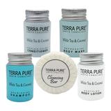 Terra Pure White Tea and Coconut Hotel Soaps and Toiletries Bulk Set 1-Shoppe All-in-Kit 1 Oz Shampoo and Conditioner Body Wash Lotion and 1.25 Oz Bar Soap Travel-Size Toiletries 300 Pieces