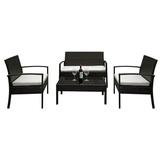 4-Piece Wicker Patio Conversation Furniture Set Patio Furniture Sets Clearance with Two Single Sofa One Loveseat Tempered Glass Table Chat Set for Backyard Porch Lawn Poolside Garden Q14186