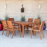 Amazonia Arizona 7-piece Patio Rectangular Table Dining Set | Eucalyptus Wood | Ideal for Outdoors and Indoors Brown