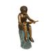 Girl Sitting on a Tree Stump Reading a Book Bronze Statue - 15 L x 17 W x 38 H