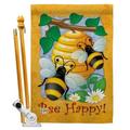 Breeze Decor BD-BG-HS-104077-IP-BO-D-US11-BD 28 x 40 in. Bee Happy Garden Friends Bugs & Frogs Impressions Decorative Vertical Double Sided House Flag Set & Pole Bracket Hardware