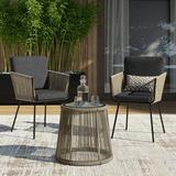 Barton 3-Pieces Outdoor Patio Wicker Chat Conversation Bistro Set (2) Chairs Armrest and Glass Table Grey