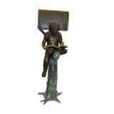 Boy Sitting by a Mailbox reading a book Bronze Statue - 16 L x 20 W x 50 H.