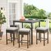 Mainstays Ayden Park 4 Person Outdoor Patio High Dining Set Brown Wicker Tan Cushions and Black Table