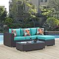 Modway Convene 3 Piece Outdoor Patio Sofa Set in Espresso Turquoise