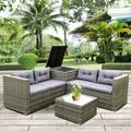 SEGMART 4 Piece Patio Furniture Set All-Weather Outdoor Sectional Sofa Set PE Rattan Conversation Set with Storage Box Table & Cushions Wicker Furniture Couch Set for Patio Deck Garden
