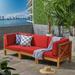 Noble House Brava 3-Piece Outdoor Acacia Wood Sofa in Red