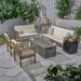 Noble House Carolina Outdoor 6 Piece Sofa & Loveseat Set with Fire Pit Gray