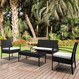 Wicker Chair Set SEGMART 4 Piece Outdoor Patio Furniture Set with Wicker Chairs Loveseat Sofa Glass Coffee Table All Weather Rattan Conversation Sectional Sofa Set for Yard Porch Pool LL908
