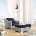 Modway Conway SunbrellaÂ® Outdoor Patio Wicker Rattan 2-Piece Armchair and Ottoman Set in Light Gray Navy