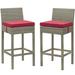 Contemporary Modern Urban Designer Outdoor Patio Balcony Garden Furniture Bar Side Stool Chair Set of Two Fabric Rattan Wicker Red