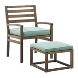 Walker Edison Furniture OWPAYCHOTDB Acacia Wood Outdoor Patio Chair & Pull Out Ottoman Dark Brown & Blue - 35 x 24