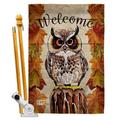 Breeze Decor BD-BI-HS-105052-IP-BO-D-US18-BD 28 x 40 in. Owl Watching Garden Friends Birds Impressions Decorative Vertical Double Sided House Flag Set & Pole Bracket Hardware