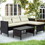 Wicker Patio Sets 2 Rattan Wicker Chairs with Glass Table 3 Piece Outdoor Patio Dining Set Patio Sofa Set with Cushions for Backyard Porch Garden Pool L2278