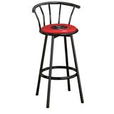 The Furniture King Bar Stool Black Metal with an Outdoor Adventure Themed Decal (Fishing Black - Red)