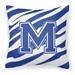 Carolines Treasures CJ1034-MPW1414 Letter M Initial Tiger Stripe Blue and White Fabric Decorative Pillow 14Hx14W