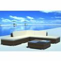 Dcenta Garden Lounge Set 6 Pieces Poly Rattan Brown for Outdoors Year-Round with 3 Sofas 2 Ottomans 1 Tea Table 9 Cushions