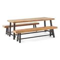 Cole Outdoor Acacia Wood Picnic Dining Set Teak Rustic Metal