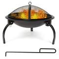 KARMAS PRODUCT 21 Portable Fire Pit Outdoor Wood Burning BBQ Grill Firepit Bowl with Mesh Spark Screen Cover Fire Poker for Backyard Garden Camping Picnic Beach Park