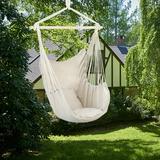 Lowestbest Cotton Canvas Hammock Hanging Rope Chair Hanging Bubble Chair Porch Swing Seat Swing Chair Camping Portable for Patio Deck Yard Indoor Bedroom Garden with 2 Pillows Beige