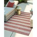 Unique Loom Distressed Stripe Indoor/Outdoor Striped Rug Rust Red/Gray 5 1 x 8 Rectangle Striped Contemporary Perfect For Patio Deck Garage Entryway