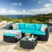 Walsunny 3 Piece Outdoor Furniture Sectional Sofa Patio Set with Black Rattan Wicker Blue