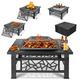 32 Square Fire Pit for Outside Outdoor Wood Burning Metal Fire Pit with Spark Screen & Poker Multifunctional Heater/Grill/Ice Pit for Backyard Patio Garden BBQ Grill Black S7039