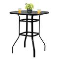 31.5 Patio Table Square Steel Frame Outdoor Dining Table Outside Bar for Patio Porch Garden 31.5 Tempered Glass Table Top Small Outdoor Table JA2116