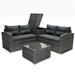 Outdoor Sectional Sofa Set 4 PCS Wicker Patio Furniture Set with Storage Box Loveseat Outdoor Patio Seating Sofa Set Rattan Conversation Sets for Backyard Porch Garden Balcony