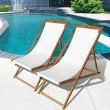 Beach Sling Chair Set Outdoor Reclining Polyester Canvas 3 Level Height Natural Oiled White