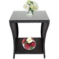 Kinbor Wicker Porch Square Side Table With Storage Black